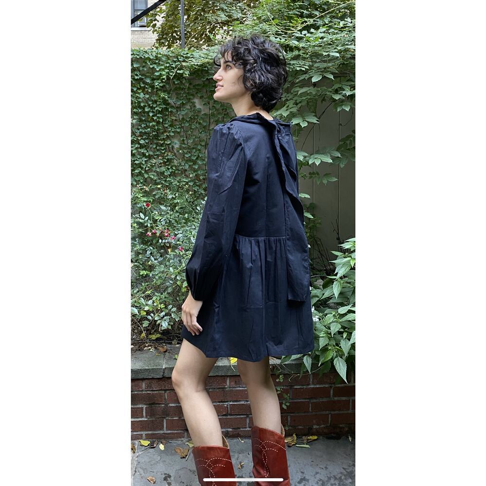 Alix of Bohemia Stefanie Mini Dress Black Cotton Ruffle Puff Sleeve L - Picture 3 of 13